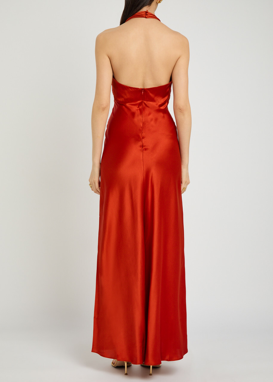 Reformation Daniela Halterneck Silk Dress Red