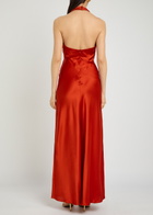 Reformation Daniela Halterneck Silk Dress Red