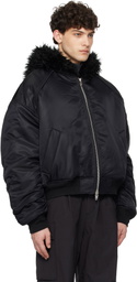 Juun.J Black Faux Fur MA-1 Reversible Bomber Jacket