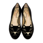 Charlotte Olympia Black Velvet Kitty Flats