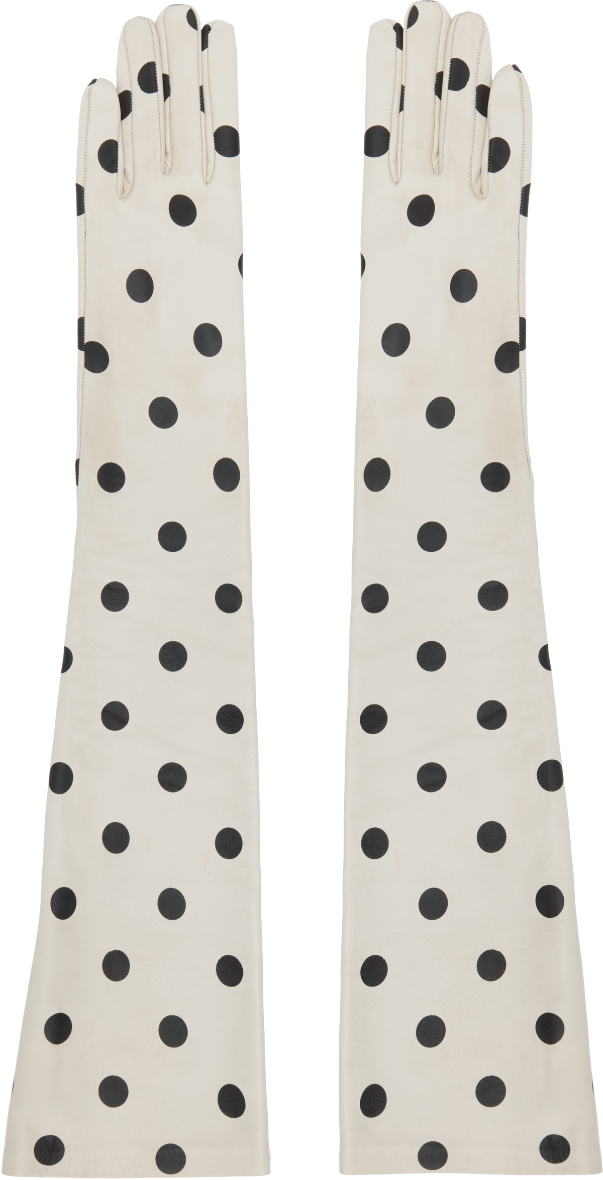 Moschino Off-White & Black Long Leather Gloves
