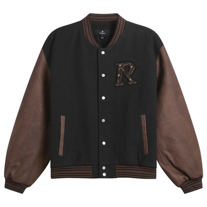 Photo: Represent Men's Vintage Varsity Jacket in Jet Black