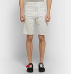 Off-White - Distressed Logo-Appliquéd Denim and Loopback Cotton-Jersey Shorts - Men - Off-white