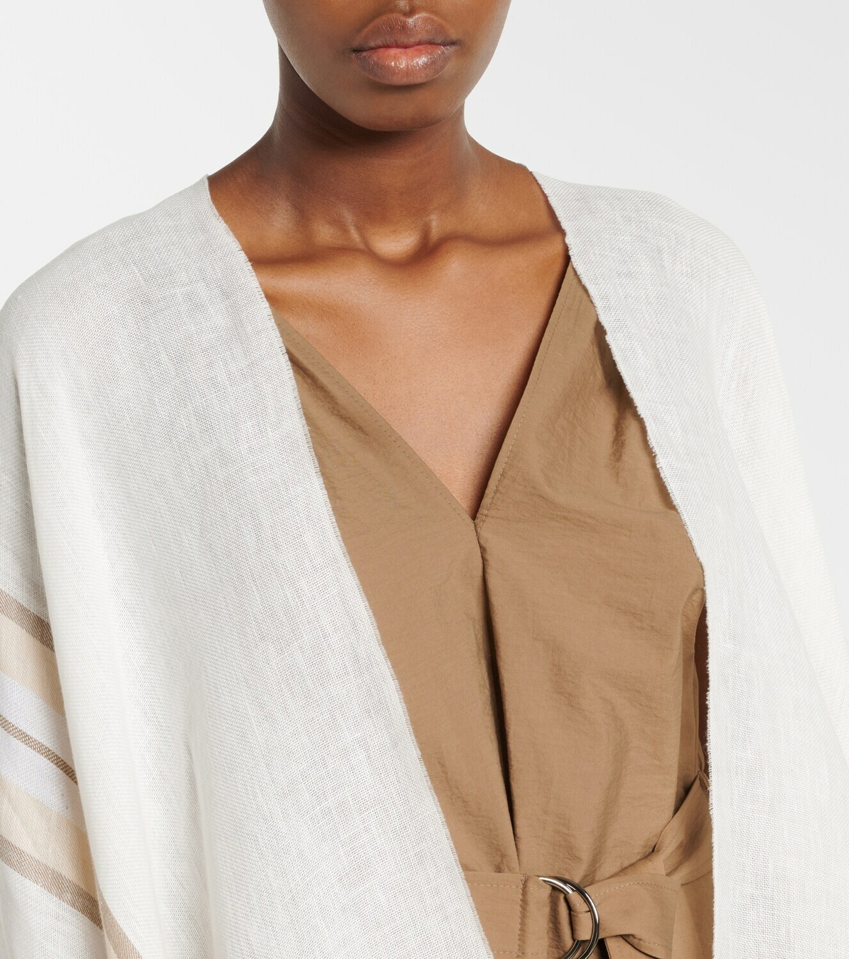Brunello Cucinelli Striped linen, cashmere, and silk poncho