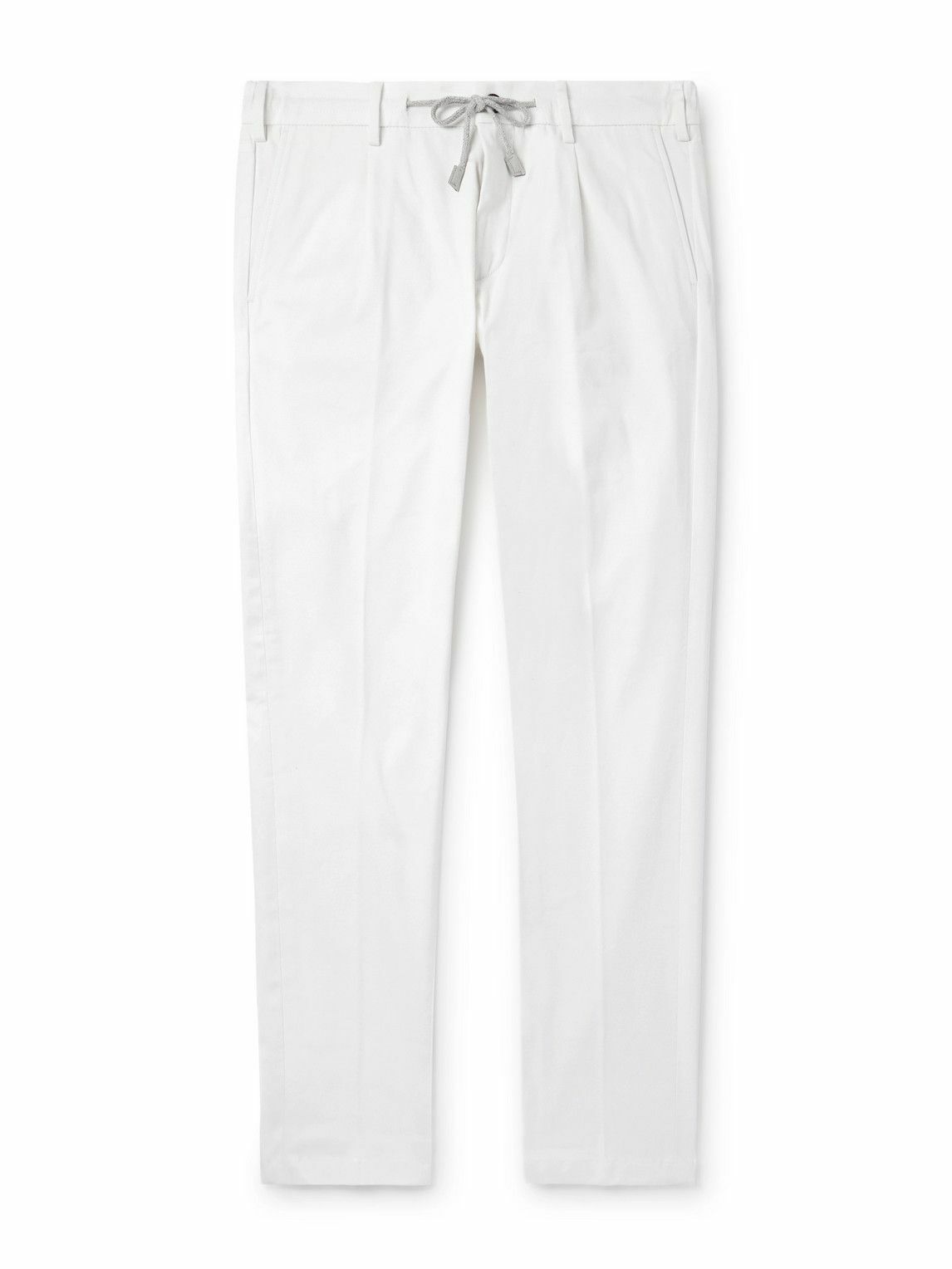 Eleventy - Straight-Leg Pleated Cotton-Blend Twill Trousers - White