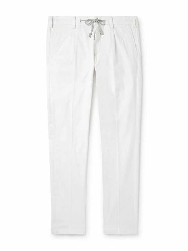 Photo: Eleventy - Straight-Leg Pleated Cotton-Blend Twill Trousers - White