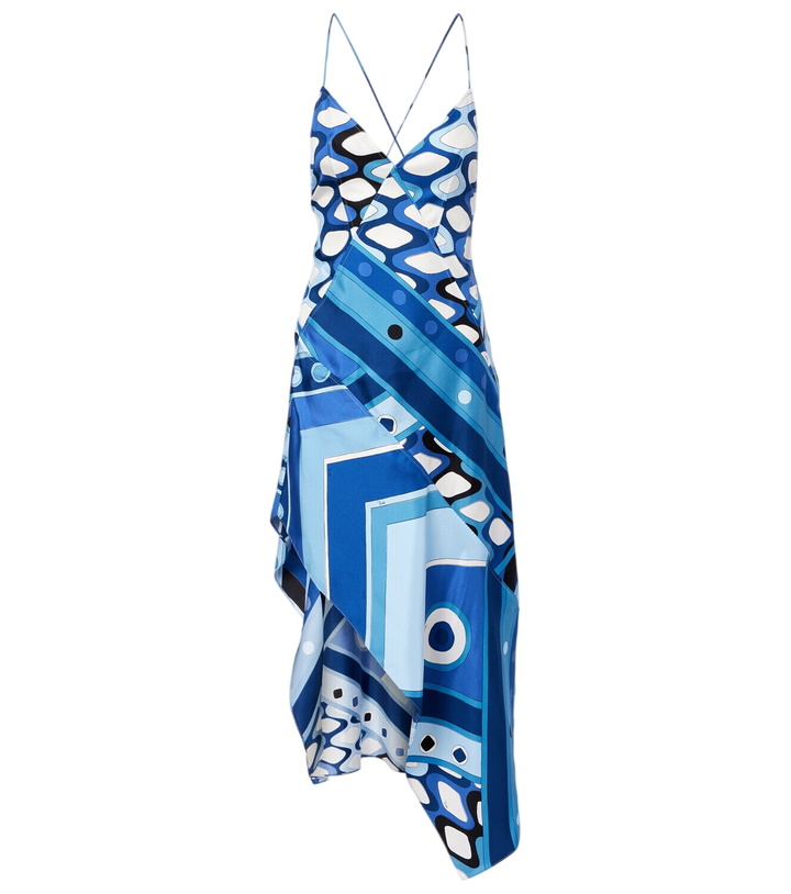 Photo: Pucci Printed asymmetric silk satin midi dress