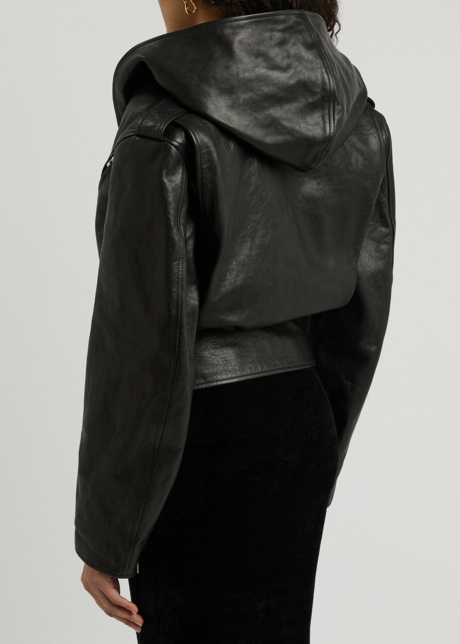 Alaïa Hooded Leather Biker Jacket Black