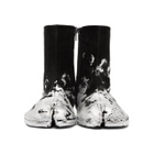 Maison Margiela Black and Silver Foil Suede Flat Tabi Boots