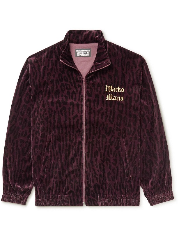 Photo: Wacko Maria - Logo-Embroidered Leopard-Print Cotton-Velvet Track Jacket - Burgundy