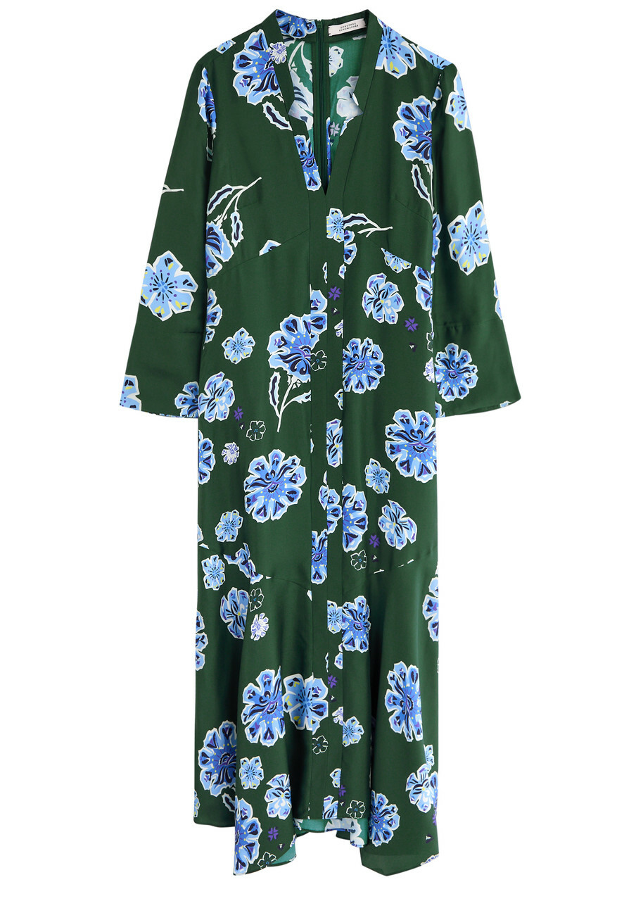 Dorothee Schumacher Big Garden Printed Silk Midi Dress Green