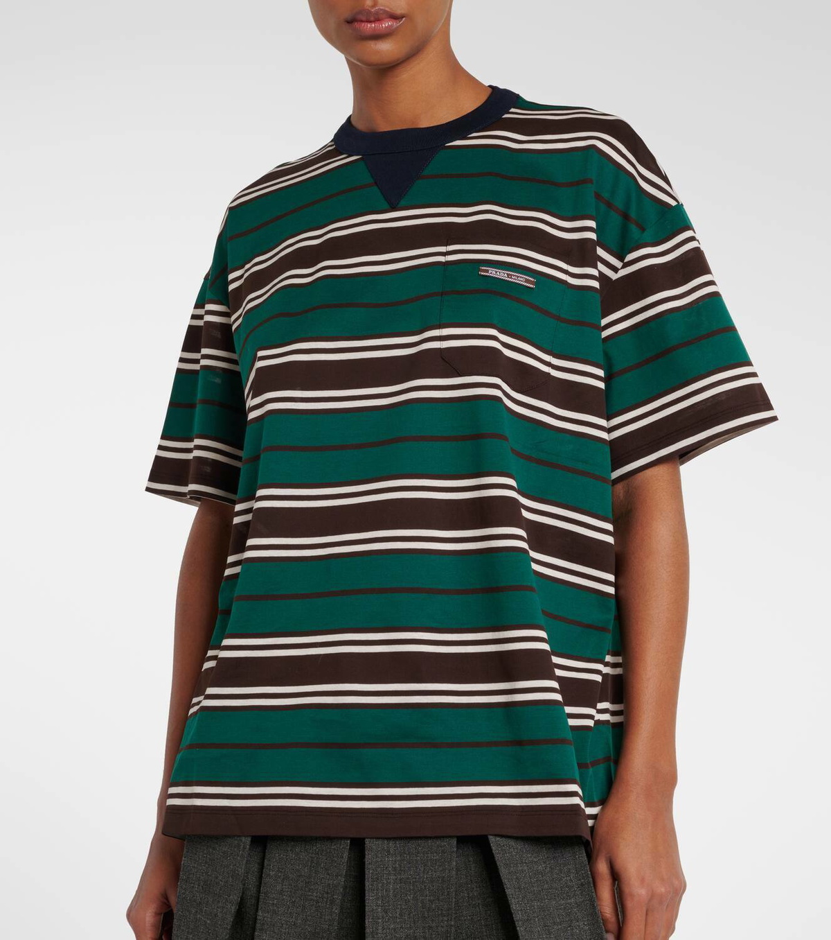 【PRADA】ストライププリントジャージートップ Prada Striped cotton jersey T-shirt Prada