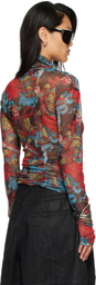 LU'U DAN Red Masked Mesh Turtleneck