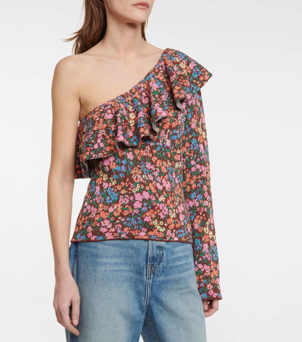 Philosophy di Lorenzo Serafini Floral jacquard cotton one-shoulder top