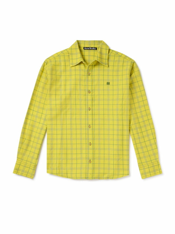 Photo: Acne Studios - Sarlie Logo-Appliquéd Checked Cotton-Flannel Shirt - Yellow