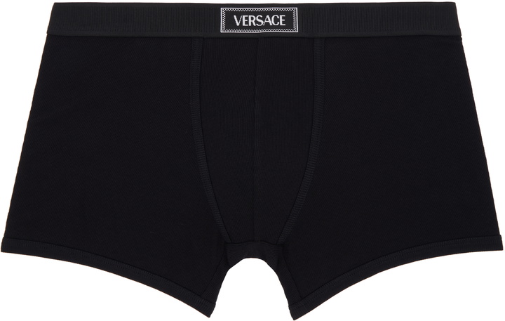 Photo: Versace Black 90s Vintage Logo Ribbed Long Boxer Briefs