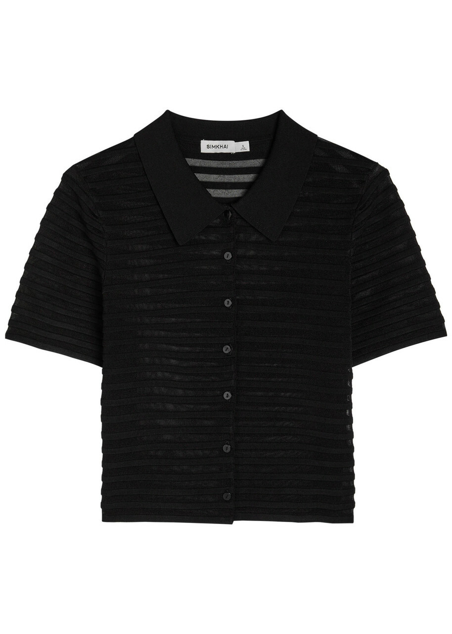 Jonathan Simkhai Larken Ribbed Mesh-knit Cardigan Black