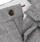 Brunello Cucinelli - Grey Slim-Fit Prince of Wales Checked Wool, Linen and Silk-Blend Trousers - Gray