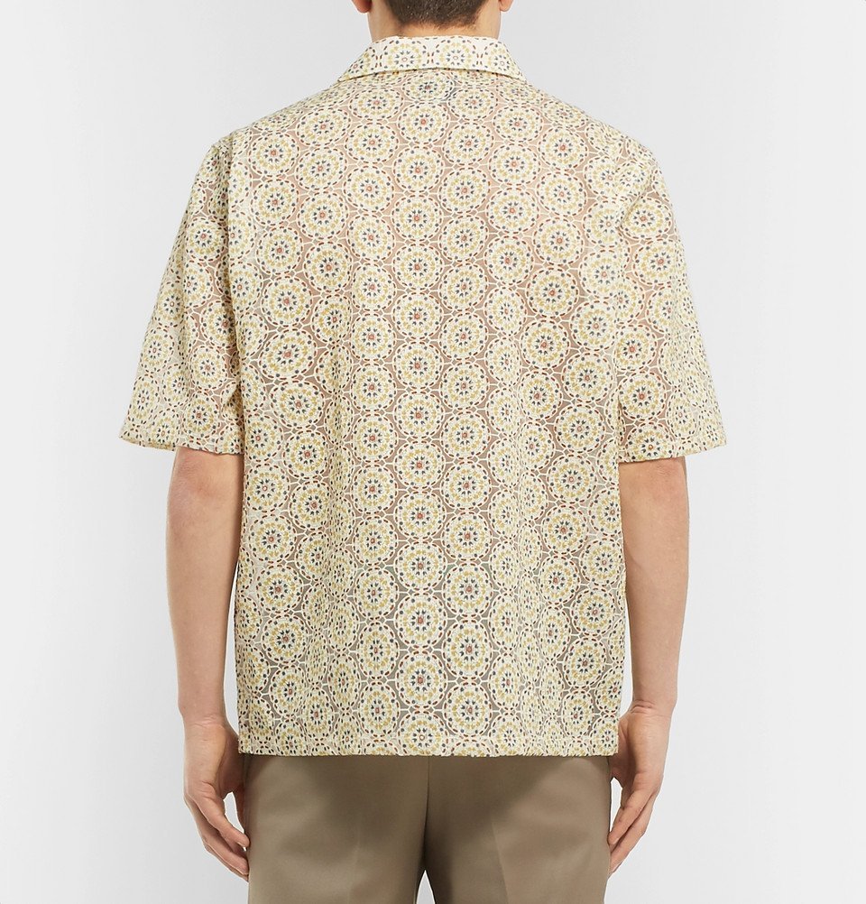 Needles - Camp-Collar Embroidered Voile Shirt - Yellow Needles