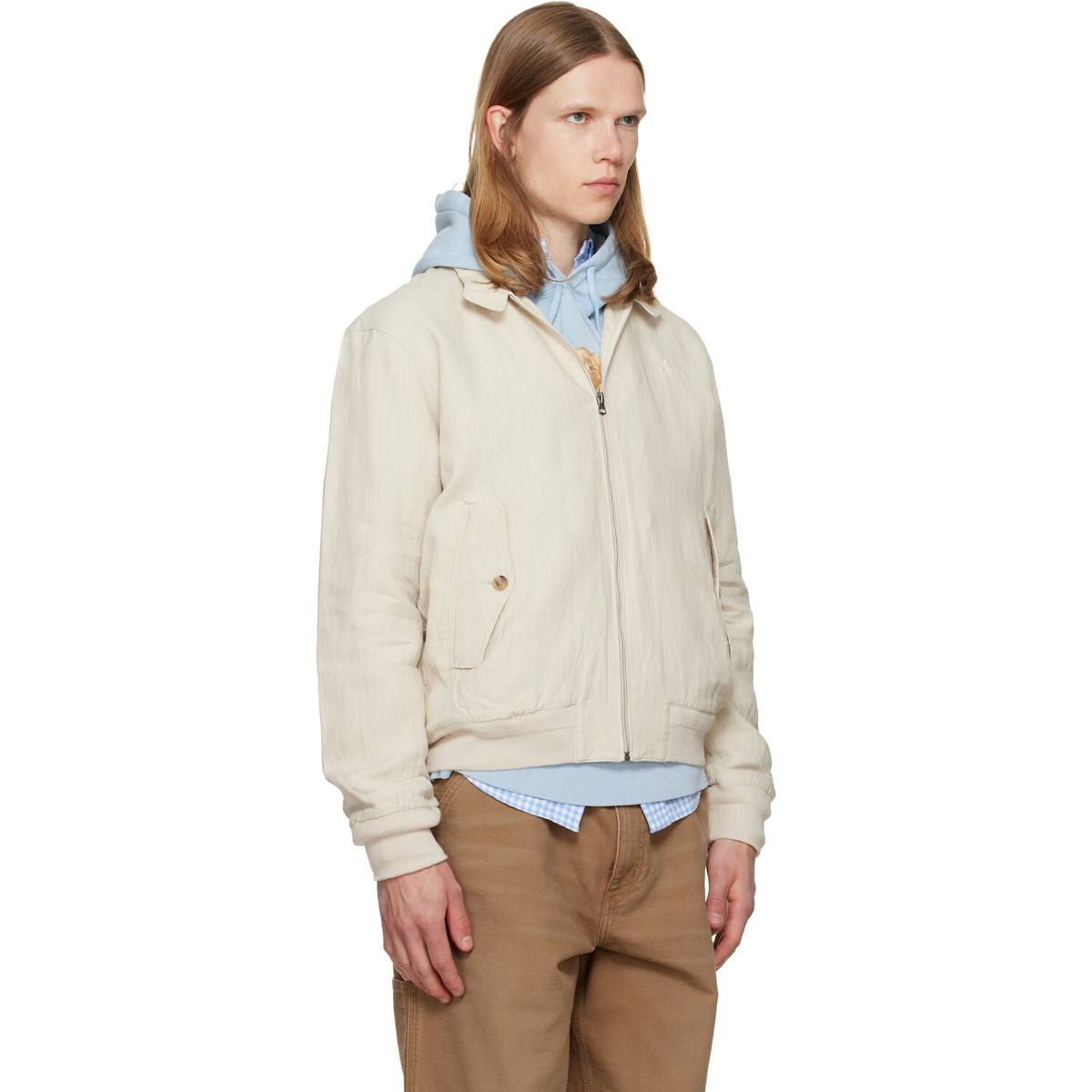 Polo Ralph Lauren Beige Linen Herringbone Windbreaker Jacket