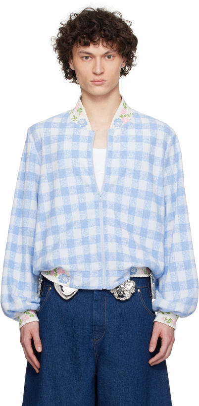 Photo: Anna Sui Blue Gingham Terry Baseball Bomber Jacket