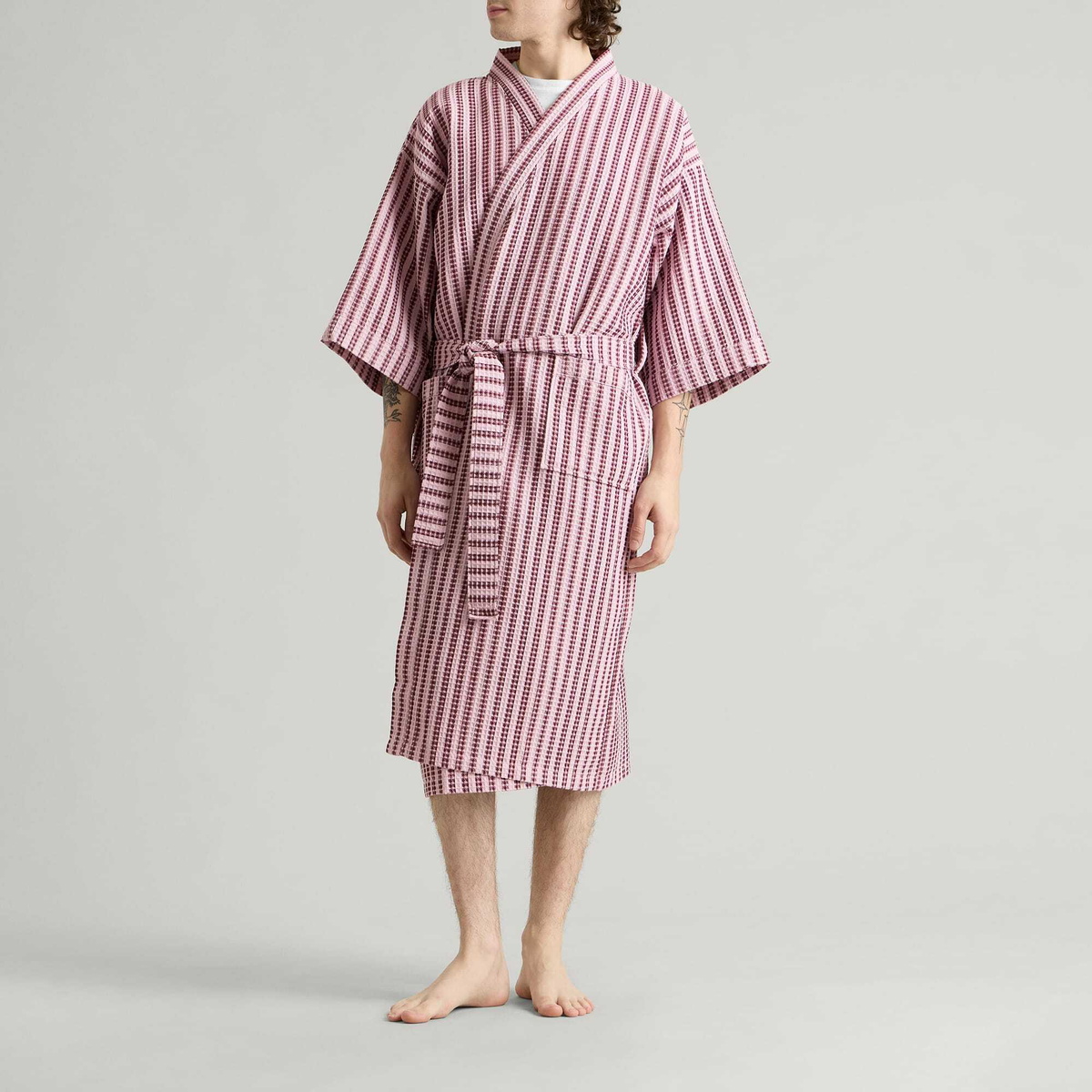 HAY Waffle Bathrobe in Stripe Cool Pink