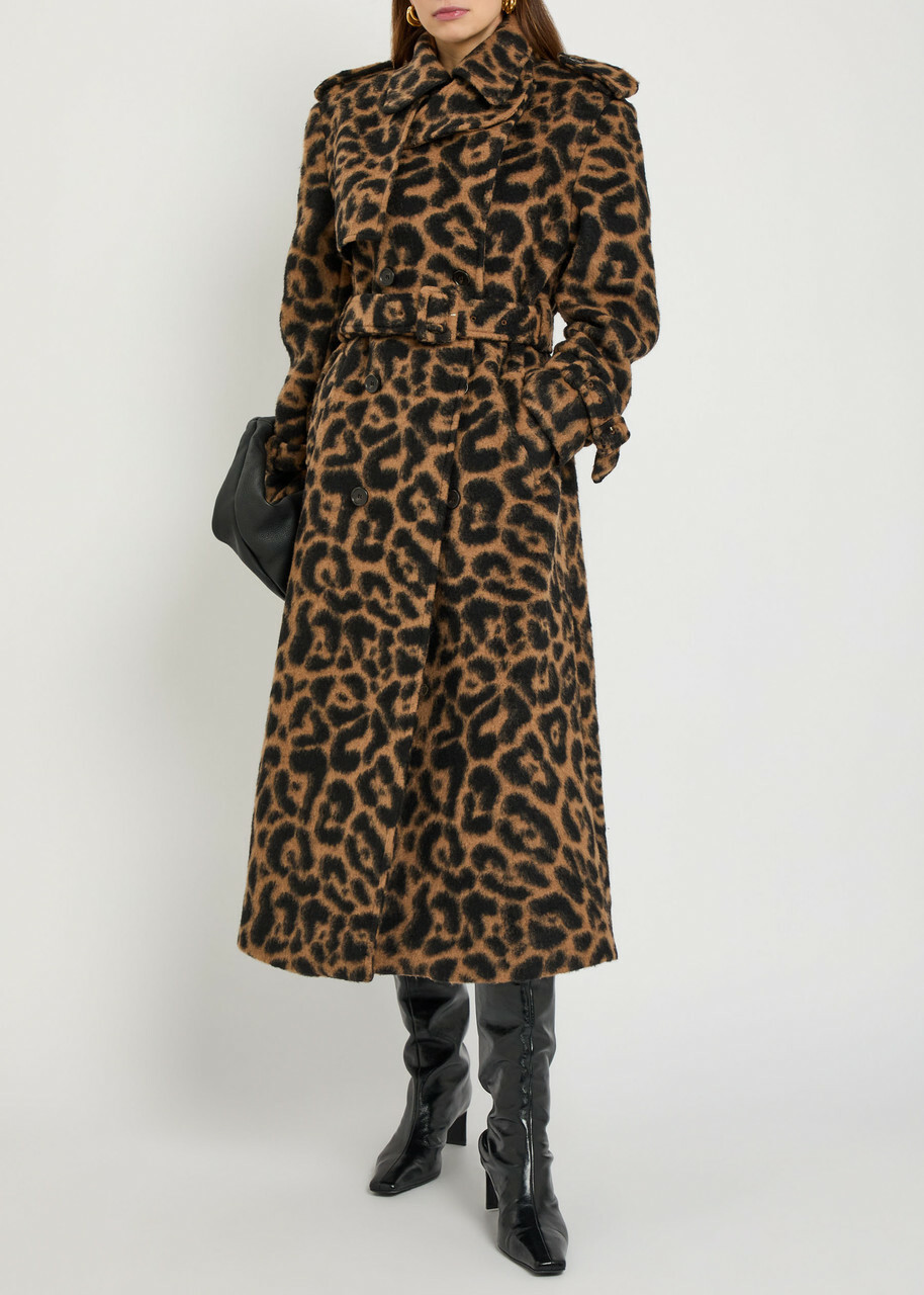 Simkhai Rumi Leopard-print Brushed Wool-blend Trench Coat