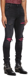 AMIRI Black & Pink Cracked Leather MX1 Jeans