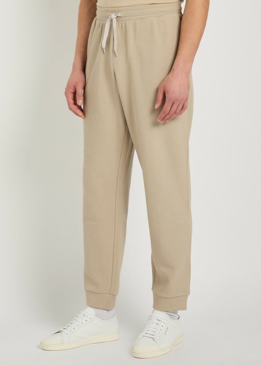Emporio Armani Logo-appliquéd Piqué Cotton-blend Sweatpants Beige