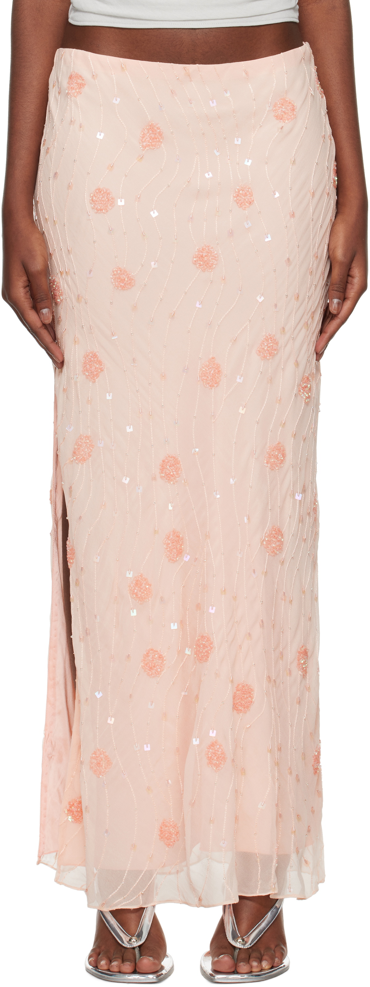 Mirror Palais Pink Beaded Maxi Skirt