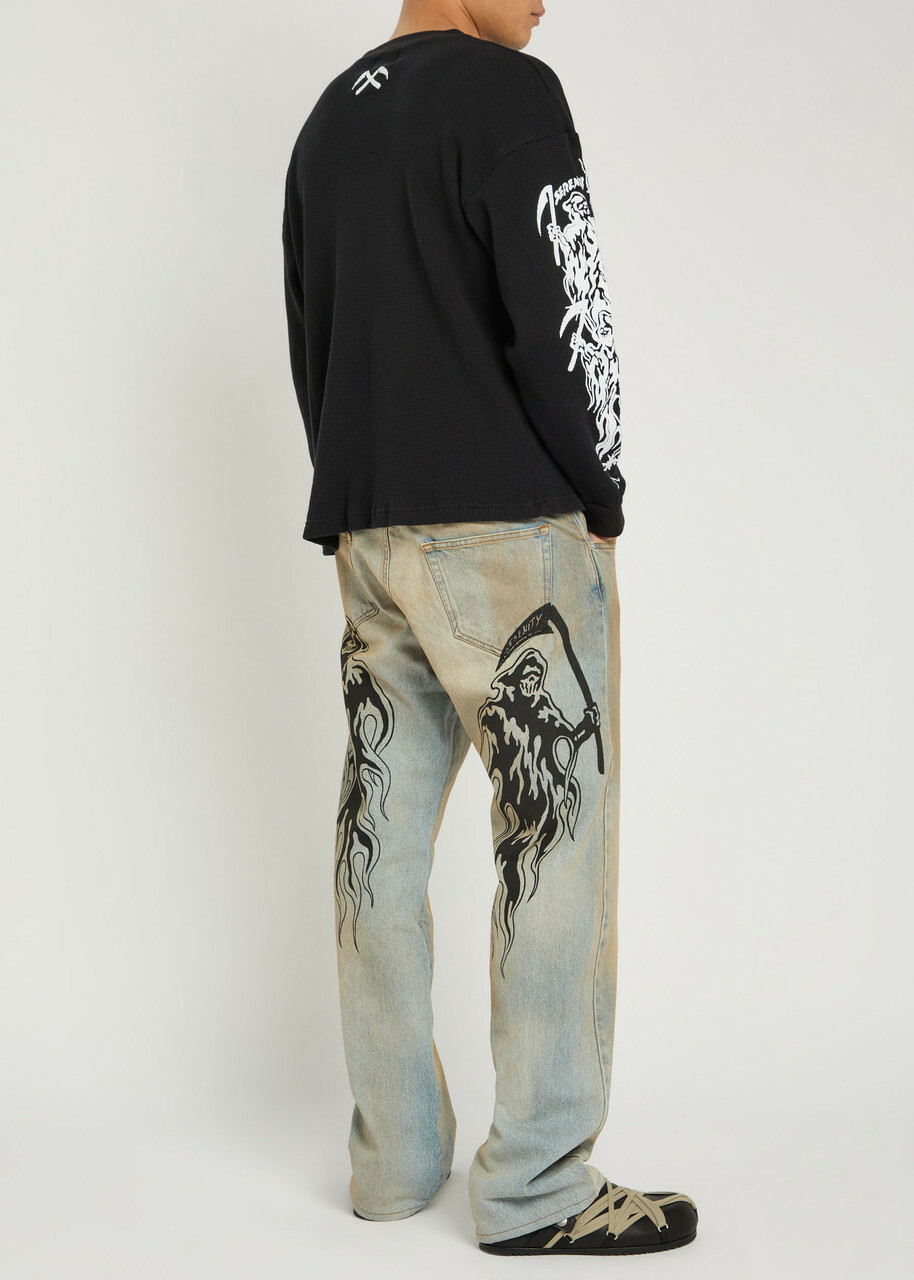 Warren Lotas Reaper Printed Straight-leg Jeans Light Blue