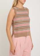 Varley Deeley Striped Open-knit Cotton Tank top Taupe