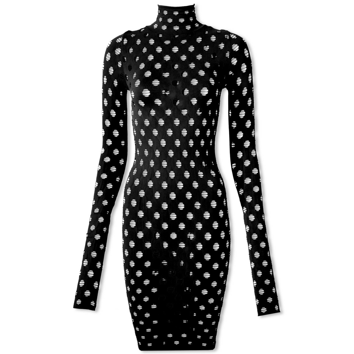 Maisie Wilen Women's Perforated Turtleneck Mini Dress in Black Maisie Wilen
