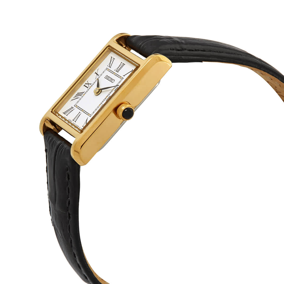 Seiko Quartz White Dial Black Leather Ladies Watch SWR054 Seiko