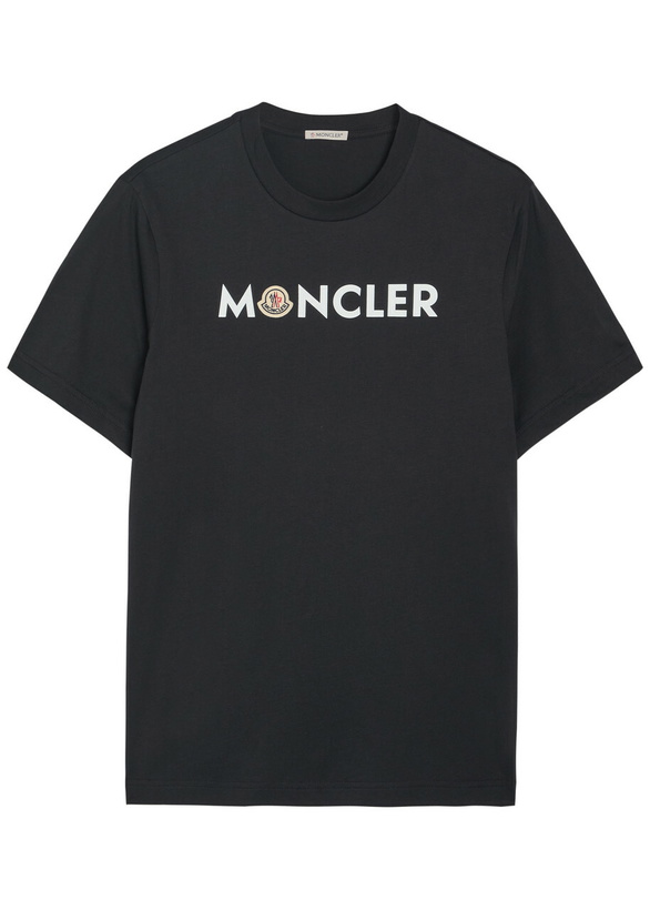 Photo: Moncler Logo-print and Appliquéd Cotton T-shirt Navy