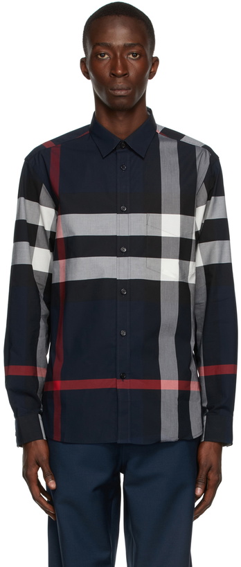 Photo: Burberry Navy Poplin Check Stretch Shirt