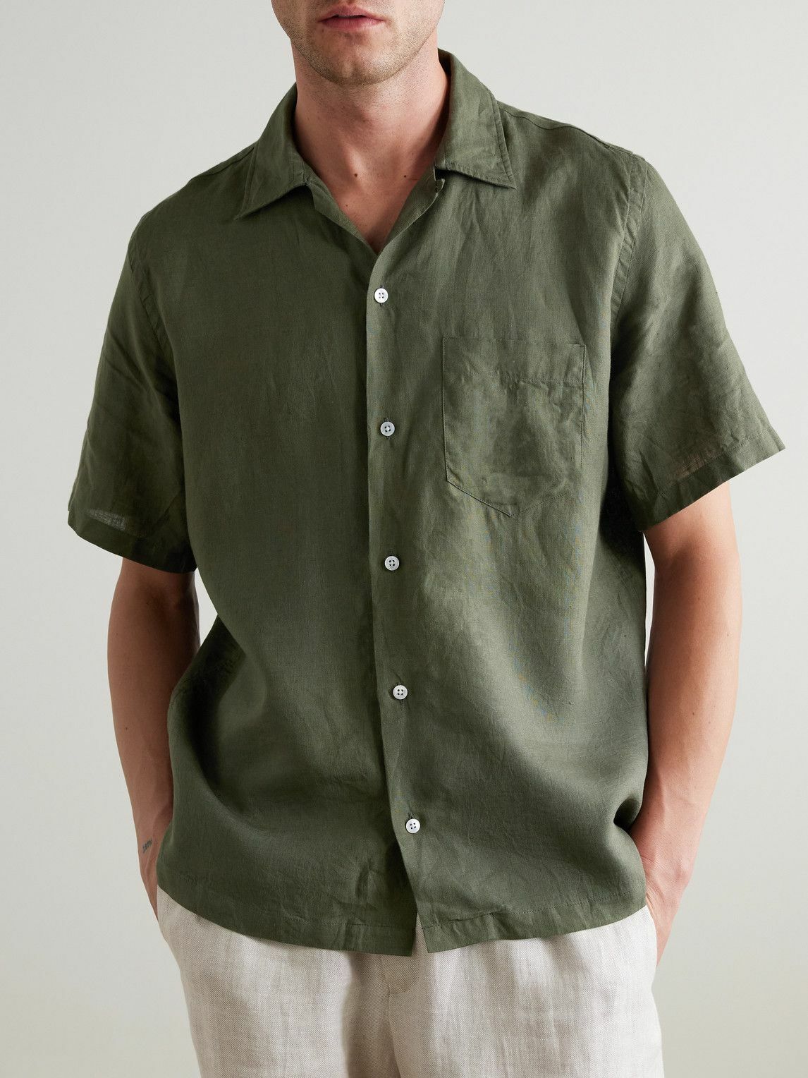 Kingsman - Drake's Convertible-Collar Linen Shirt - Green