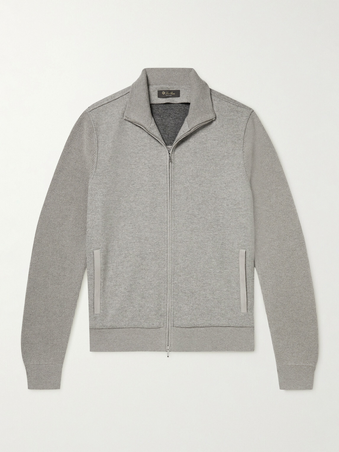 Loro Piana - Suede-Trimmed Cashmere-Blend Zip-Up Cardigan - Gray