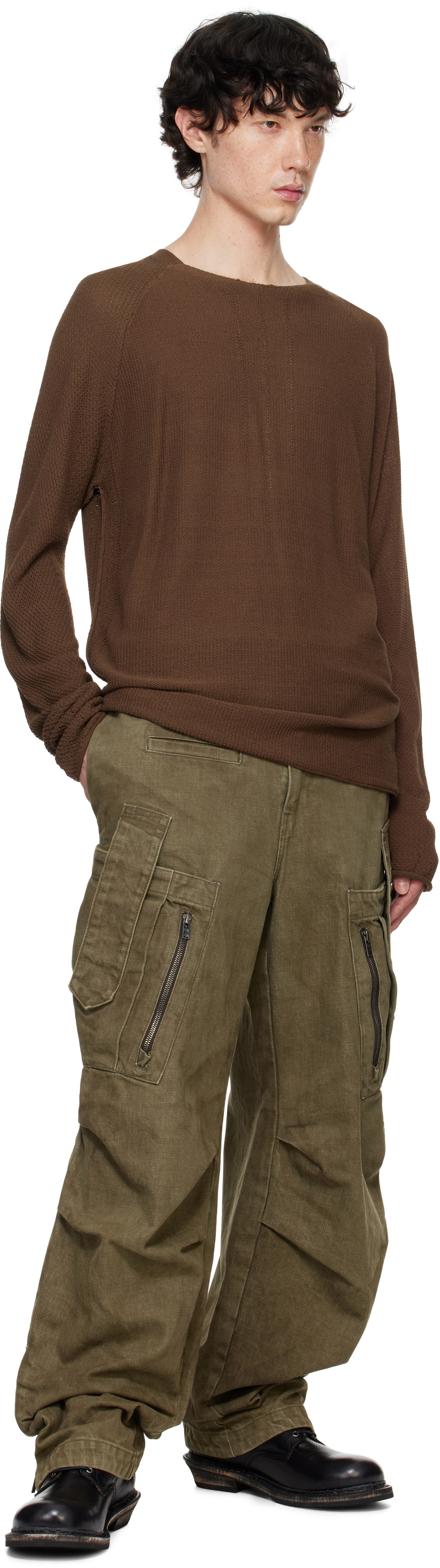 DEVOA Brown Long Sleeve Knit T-shirt