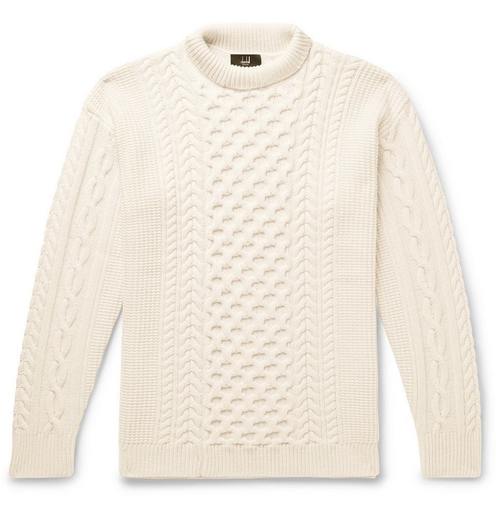 Photo: Dunhill - Cable-Knit Merino Wool Mock-Neck Sweater - Men - Cream