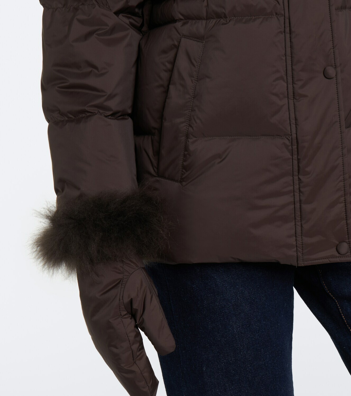 Yves Salomon Set of calf-hair trimmed down jacket and gloves