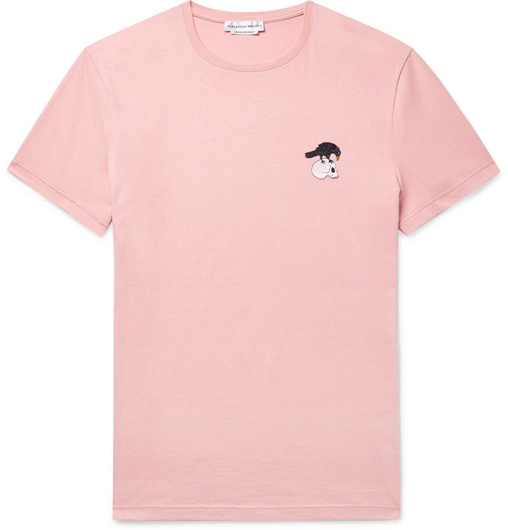 Photo: Alexander McQueen - Slim-Fit Embroidered Cotton-Jersey T-Shirt - Men - Pink