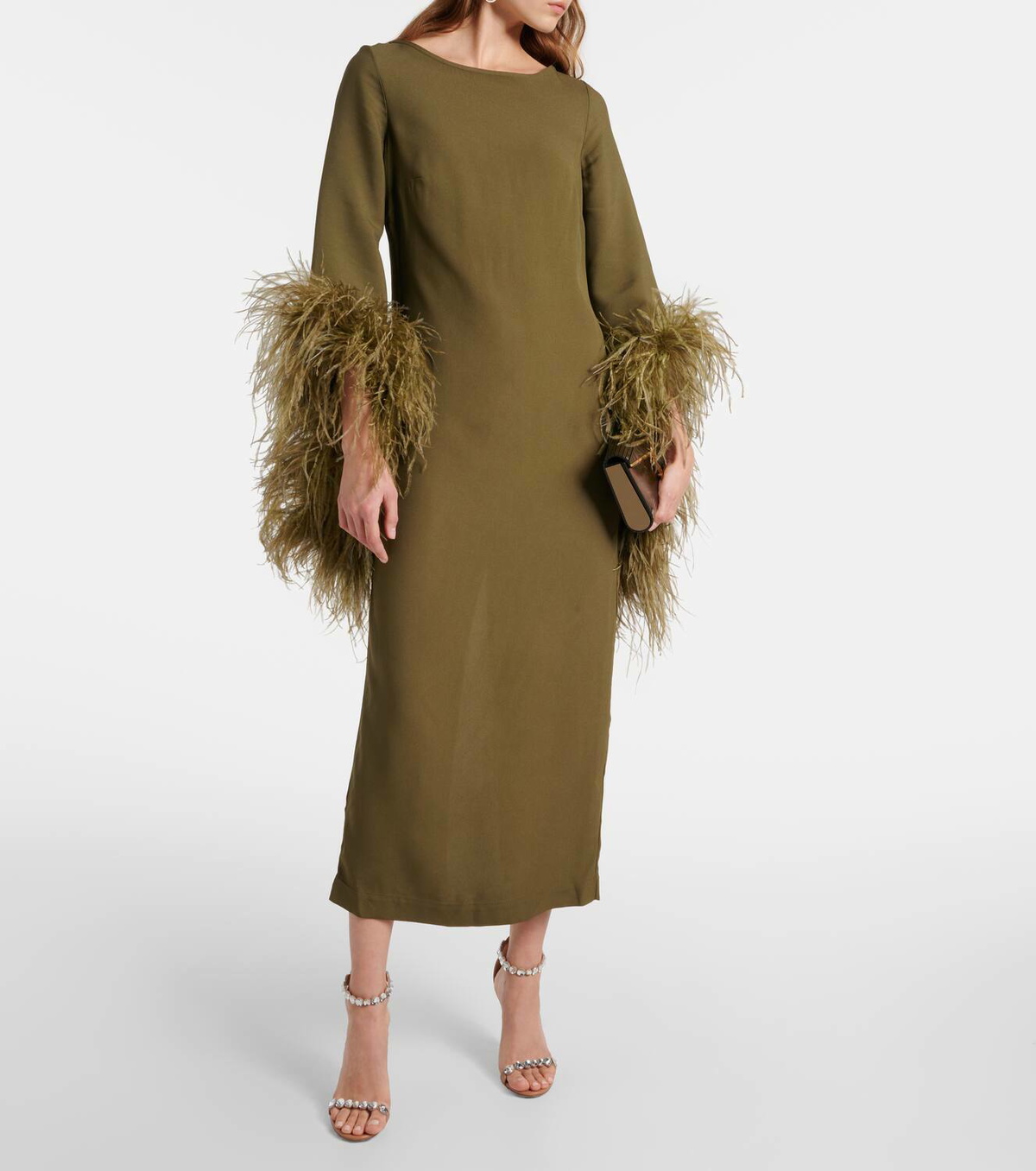 Taller Marmo Del Lago feather-trimmed midi dress Taller Marmo