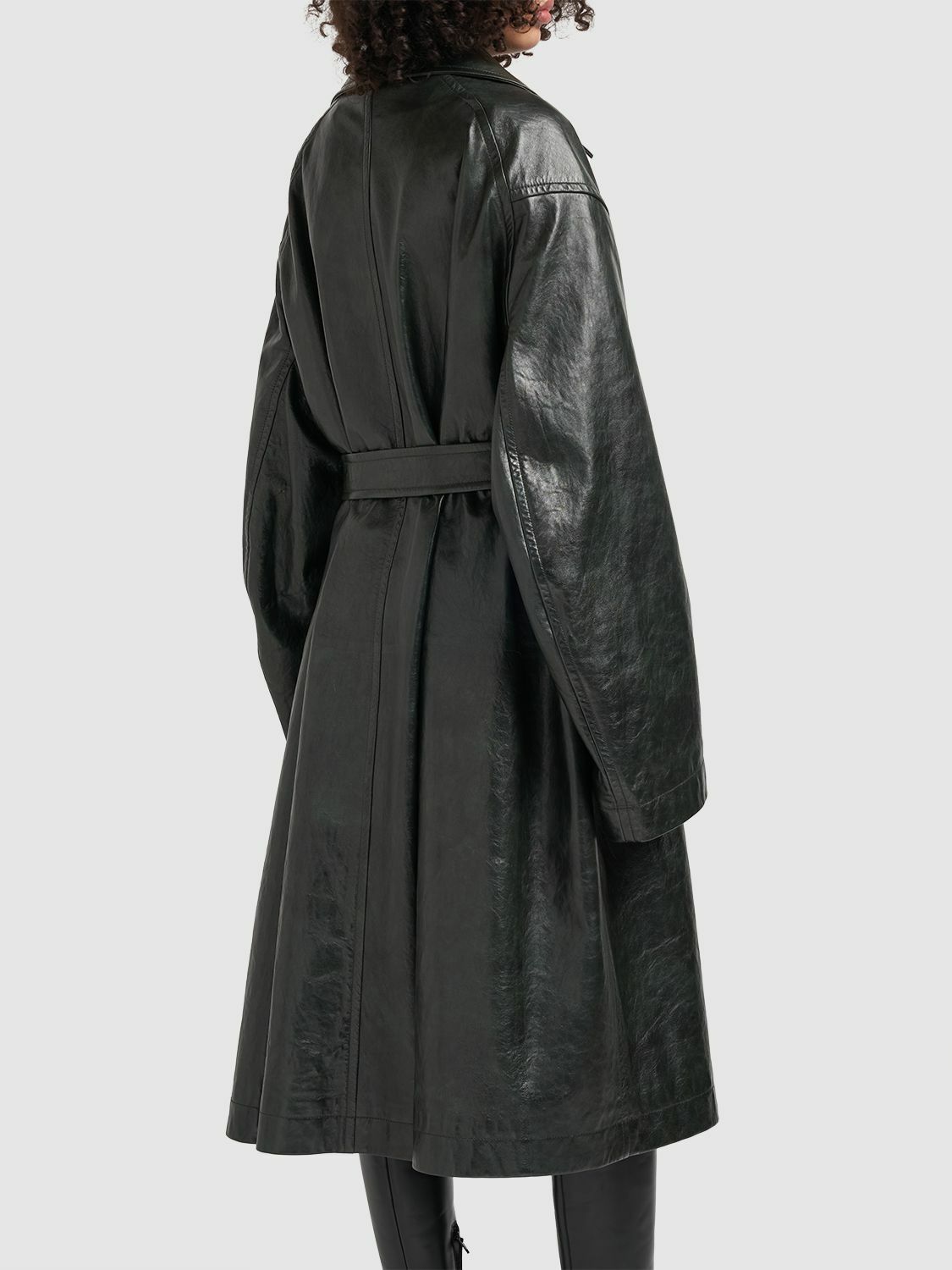 BOTTEGA VENETA - Shiny Leather Kimono Belted Coat Bottega Veneta