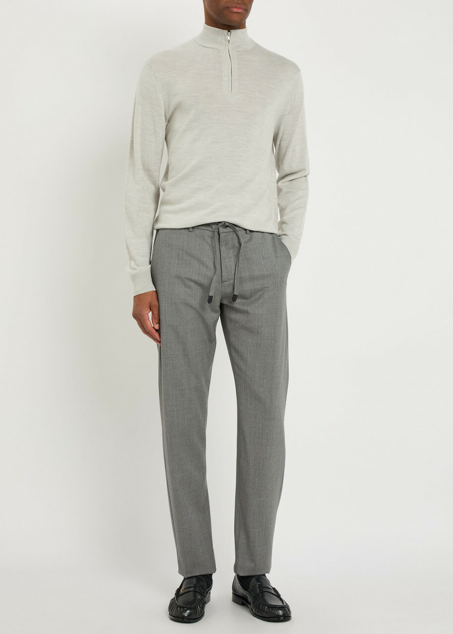 Canali Tapered-leg Stretch-wool Trousers Light Grey