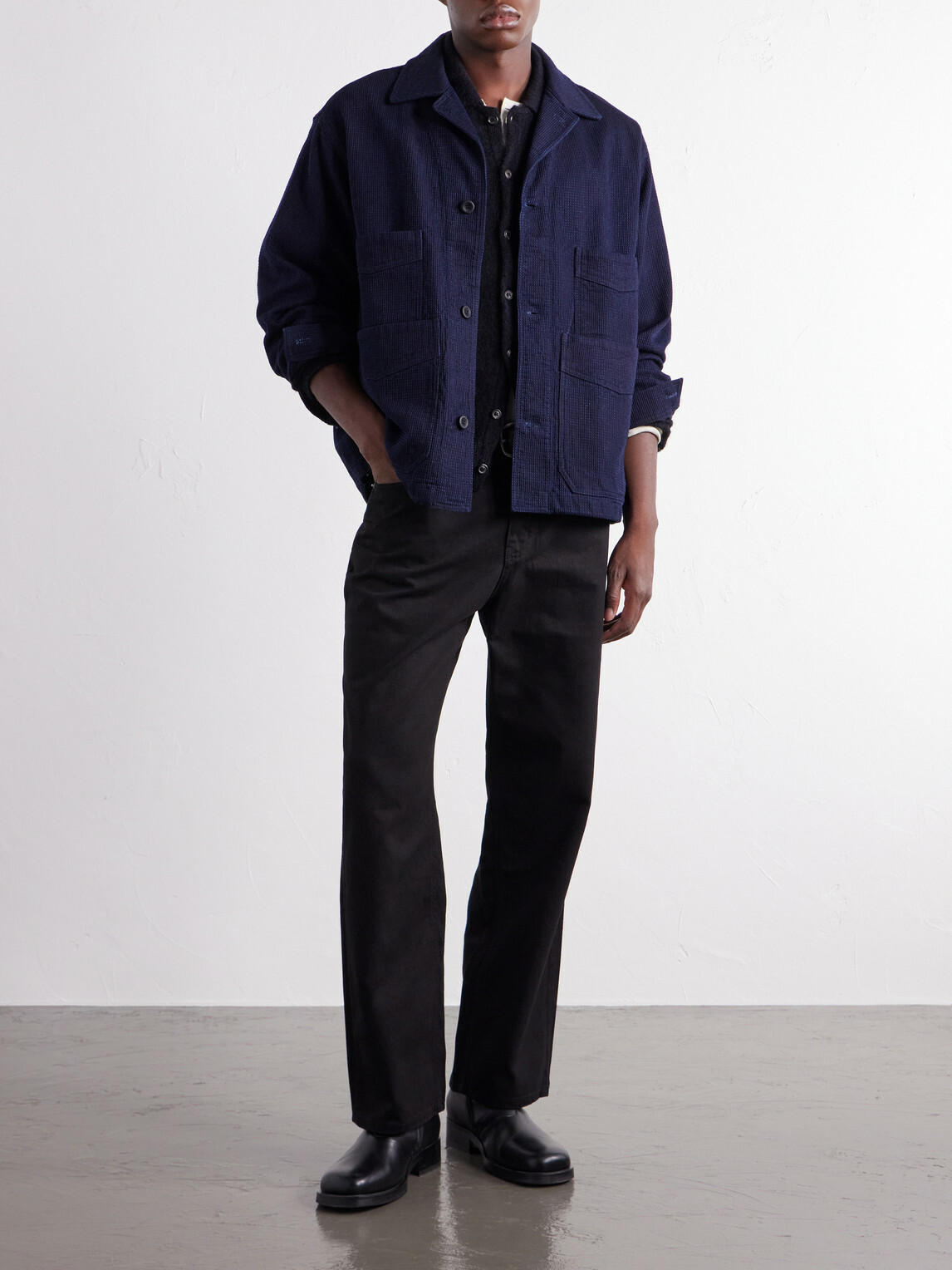 FrizmWORKS - Waffle-Knit Cotton Jacket - Blue