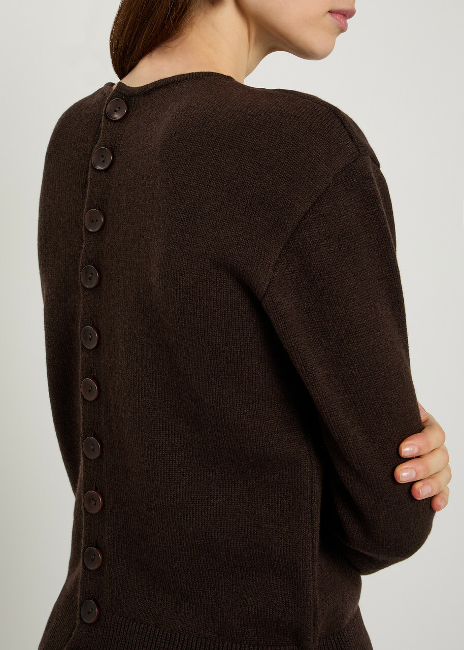 Lemaire Reversible Buttoned Wool and Cashmere-blend Jumper Dark Brown