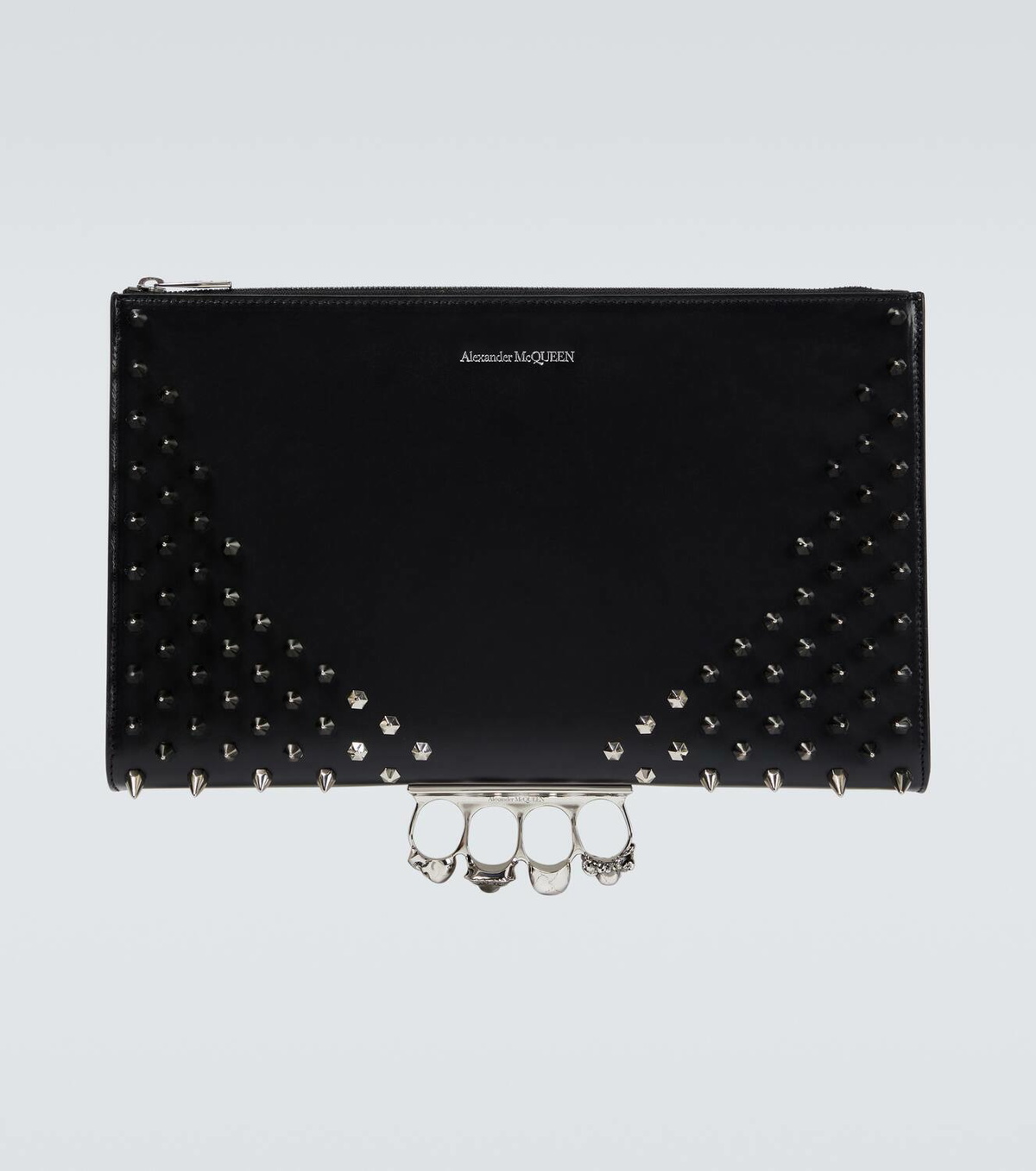 McQueen Four-Ring embellished leather clutch