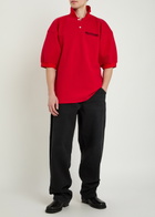 Willy Chavarria Football Logo-embroidered Piqué Cotton Polo Shirt Red