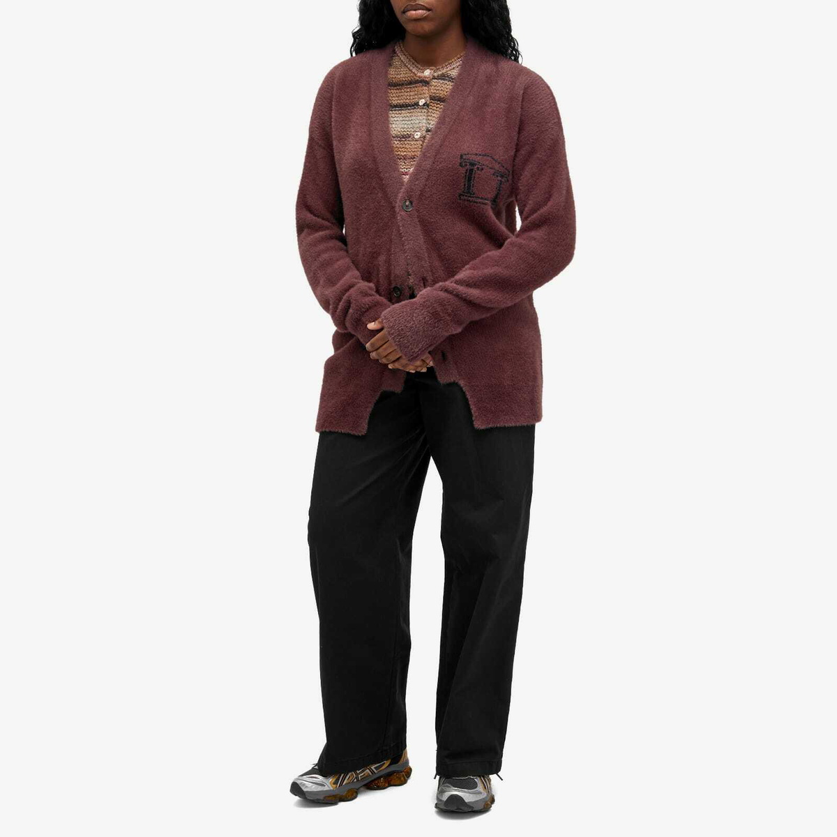Aries Women's Oversized Chenille Knit Cardigan in Brown